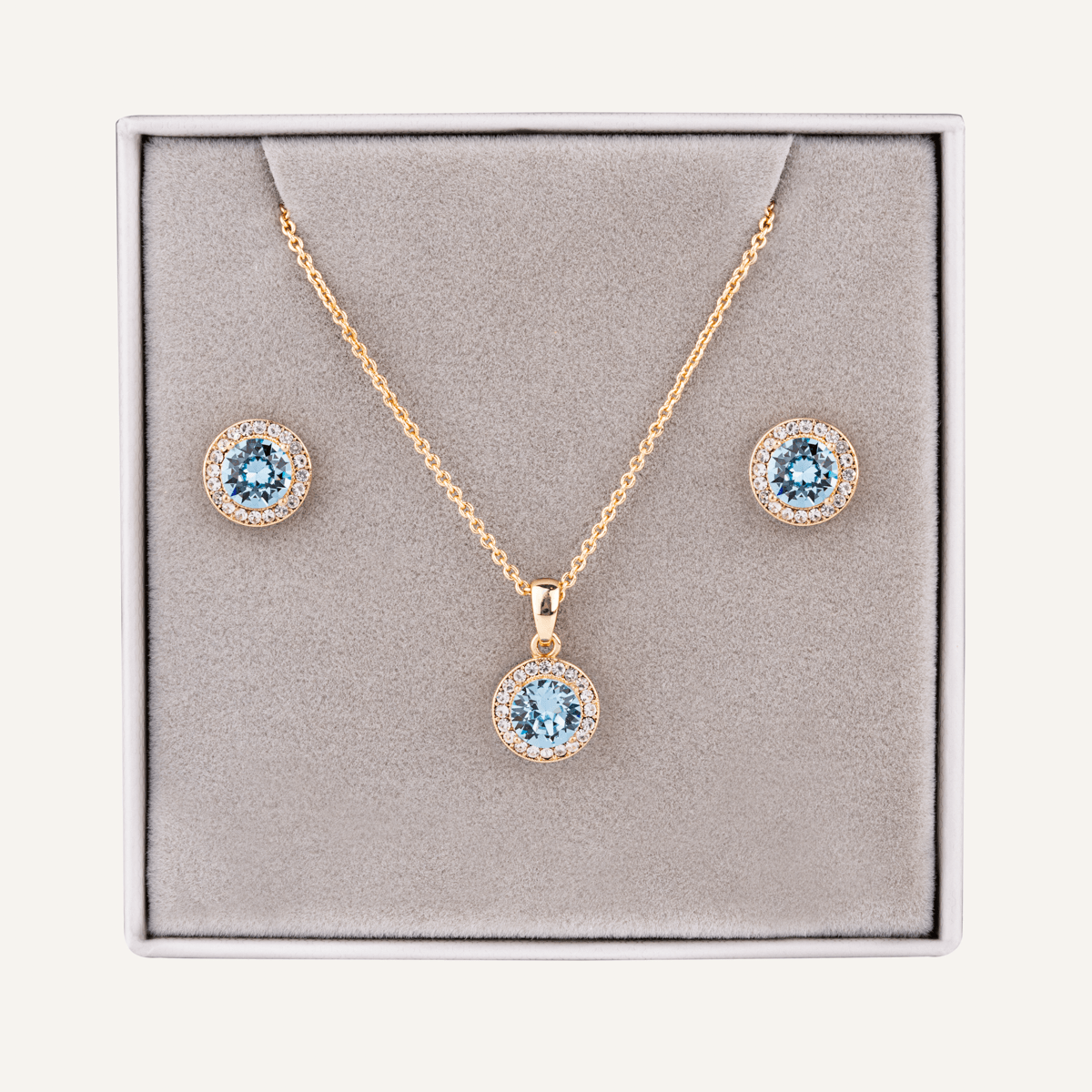 March Aquamarine Birthstone Necklace & Earring Set In Gold - D&X Retail