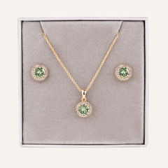 August Peridot Birthstone Necklace & Earring Set In Gold - D&X Retail