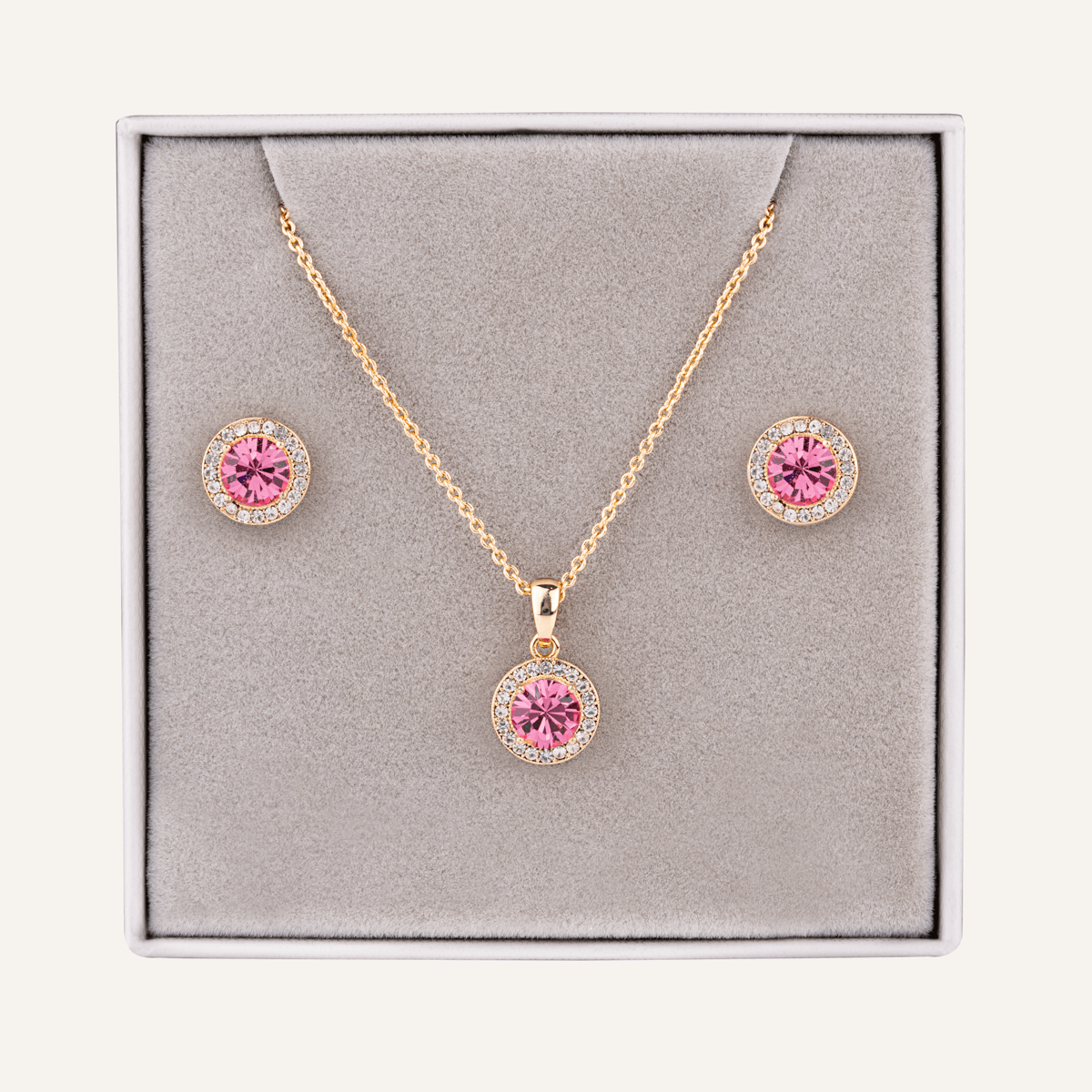 October Tourmaline Birthstone Necklace & Earring Set In Gold - D&X Retail