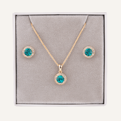December Zircon Birthstone Necklace & Earring Set In Gold - D&X Retail