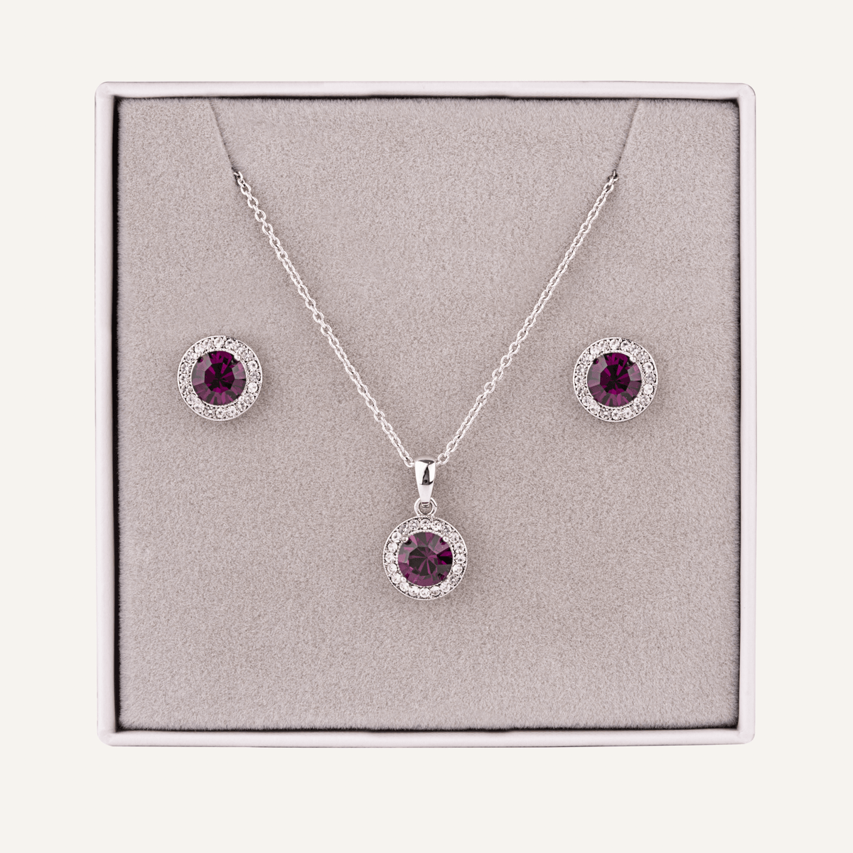 February Amethyst Birthstone Necklace & Earring Set In Silver - D&X Retail