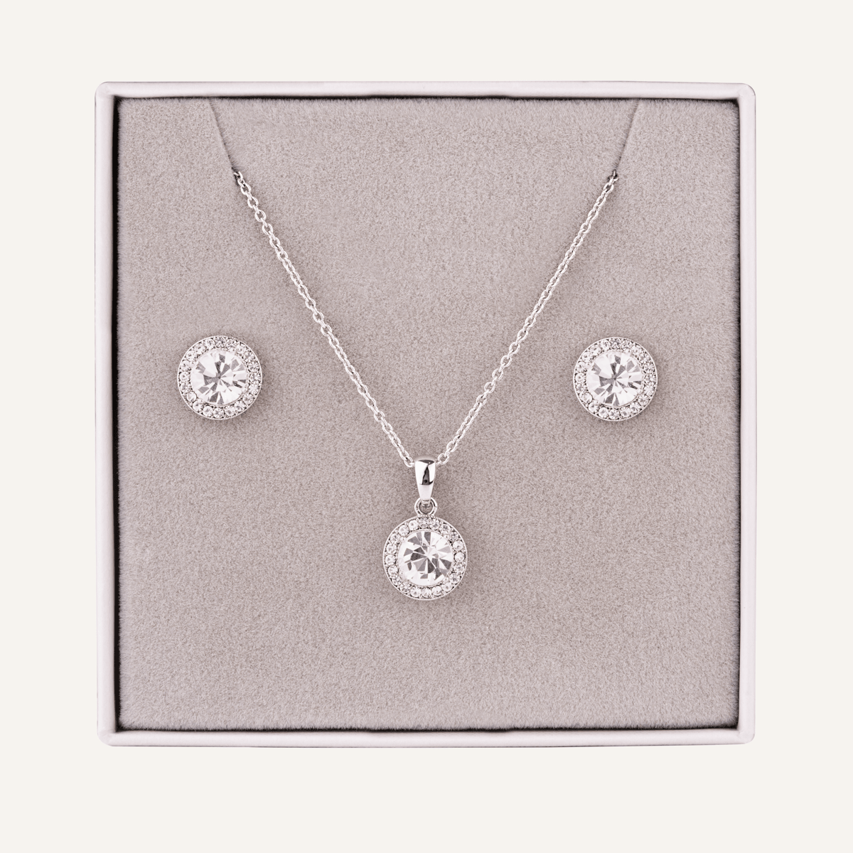 April Diamond Birthstone Necklace & Earring Set In Silver - D&X Retail