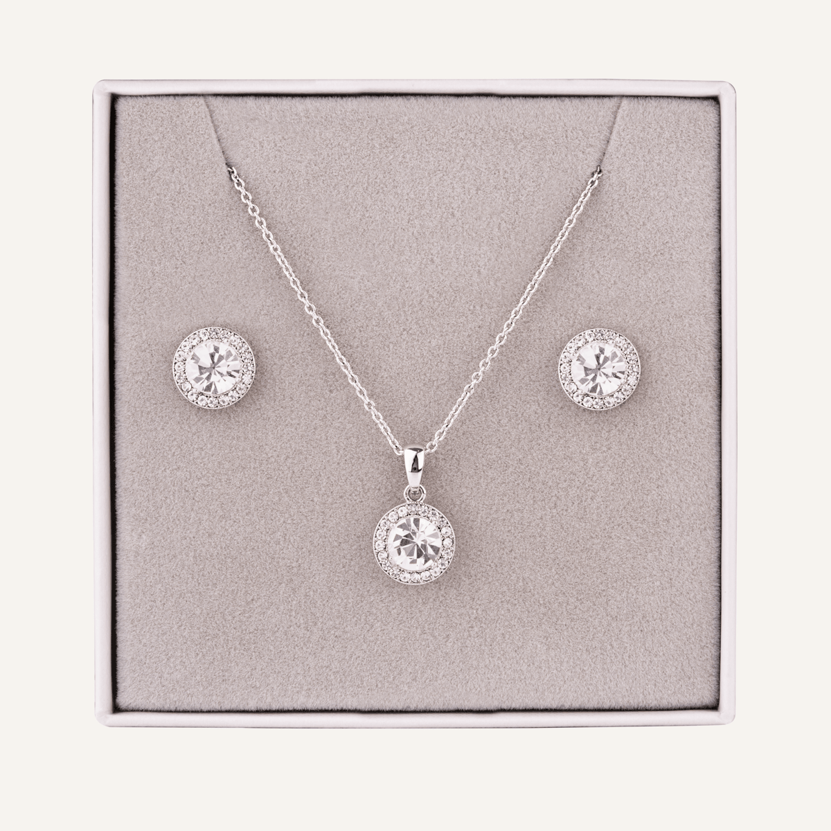 April Diamond Colour Birthstone Necklace Earring Set In Silver Tone