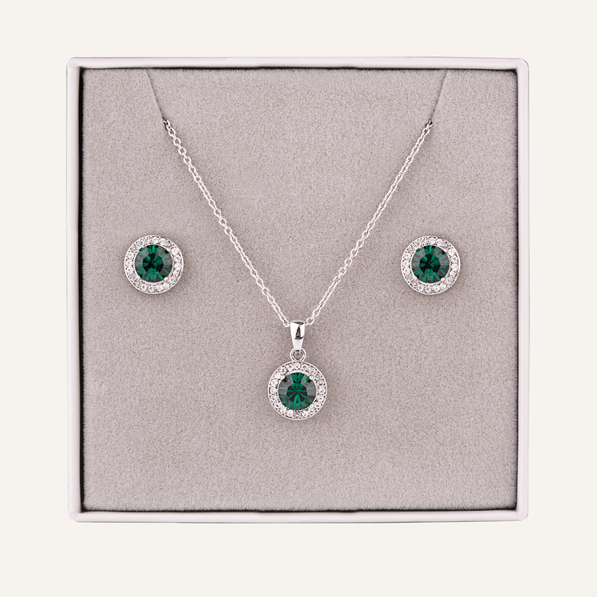 May Emerald Birthstone Necklace & Earring Set In Silver - D&X Retail