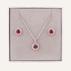 July Ruby Birthstone Necklace & Earring Set In Silver - D&X Retail