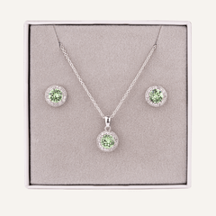 August Peridot Birthstone Necklace & Earring Set In Silver - D&X Retail