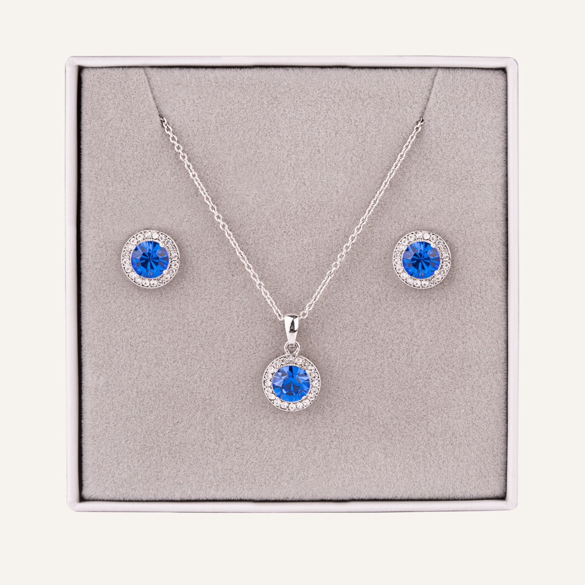 September Sapphire Birthstone Necklace & Earring Set In Silver - D&X Retail