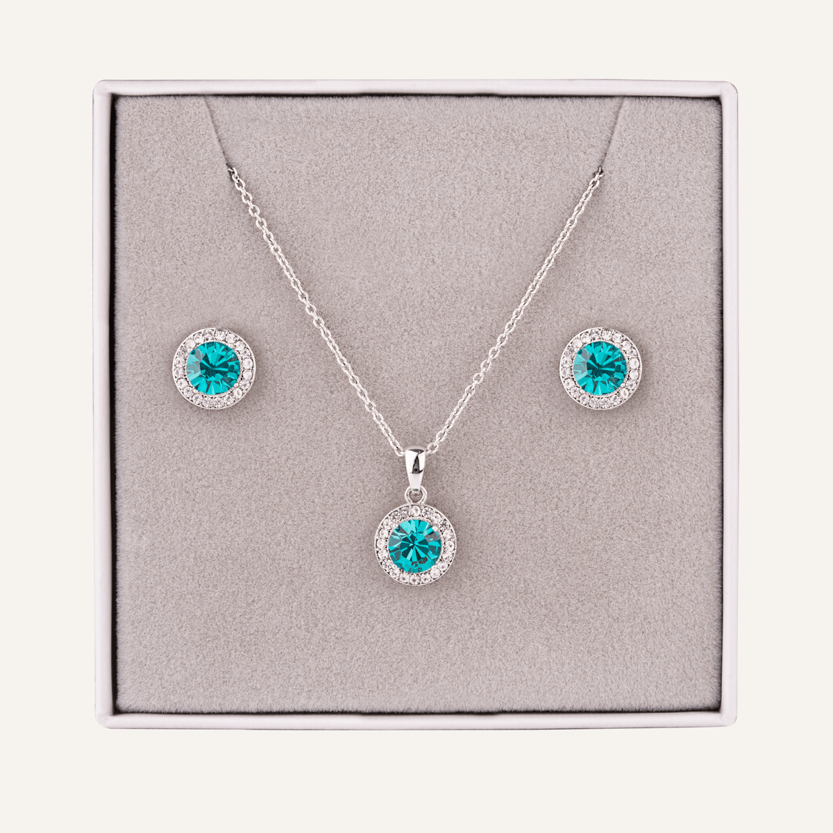 December Zircon Birthstone Necklace & Earring Set In Silver - D&X Retail