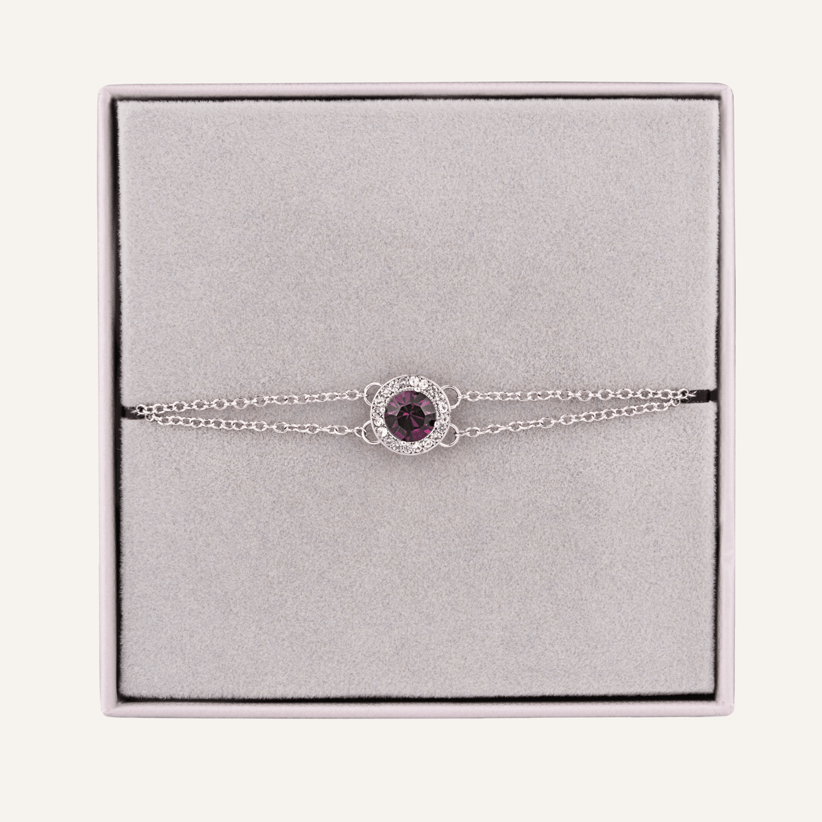 February Amethyst Birthstone Clasp Bracelet Cubic Zirconia In Silver - D&X Retail