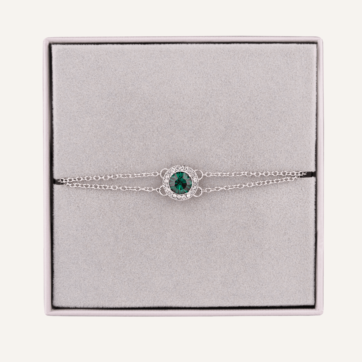 May Emerald Birthstone Clasp Bracelet In Silver Cubic Zirconia - D&X Retail