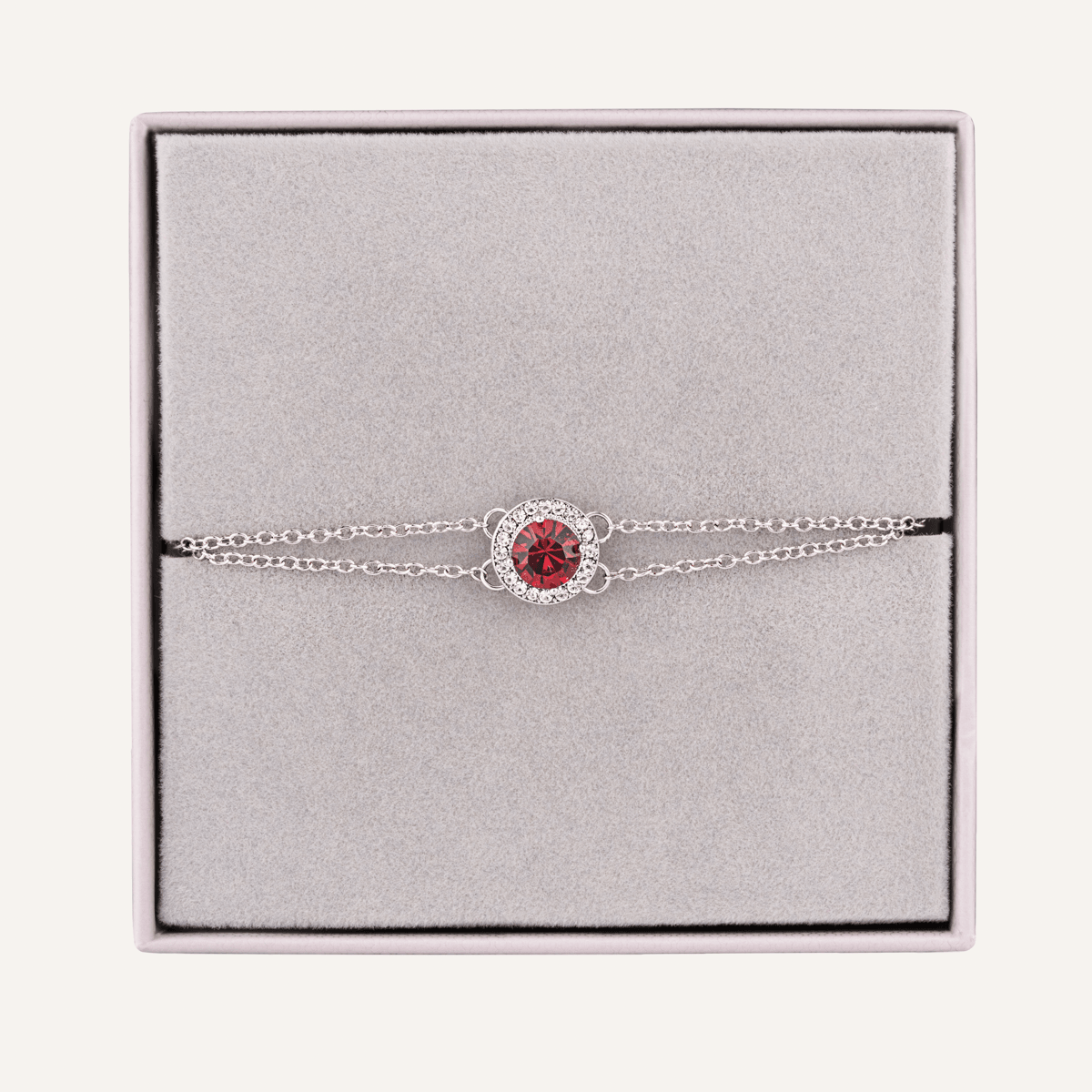 July Ruby Birthstone Clasp Bracelet In Silver Cubic Zirconia - D&X Retail