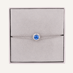 September Sapphire Birthstone Clasp Bracelet In Silver Cubic Zirconia - D&X Retail