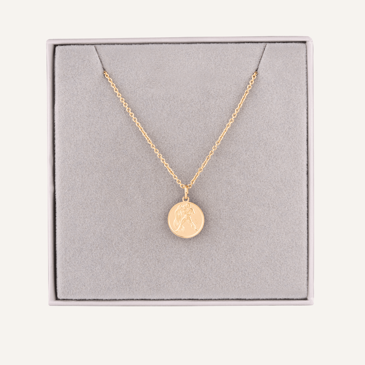 Detailed view of Aquarius Zodiac Necklace In Gold (Jan 20 – Feb 18)