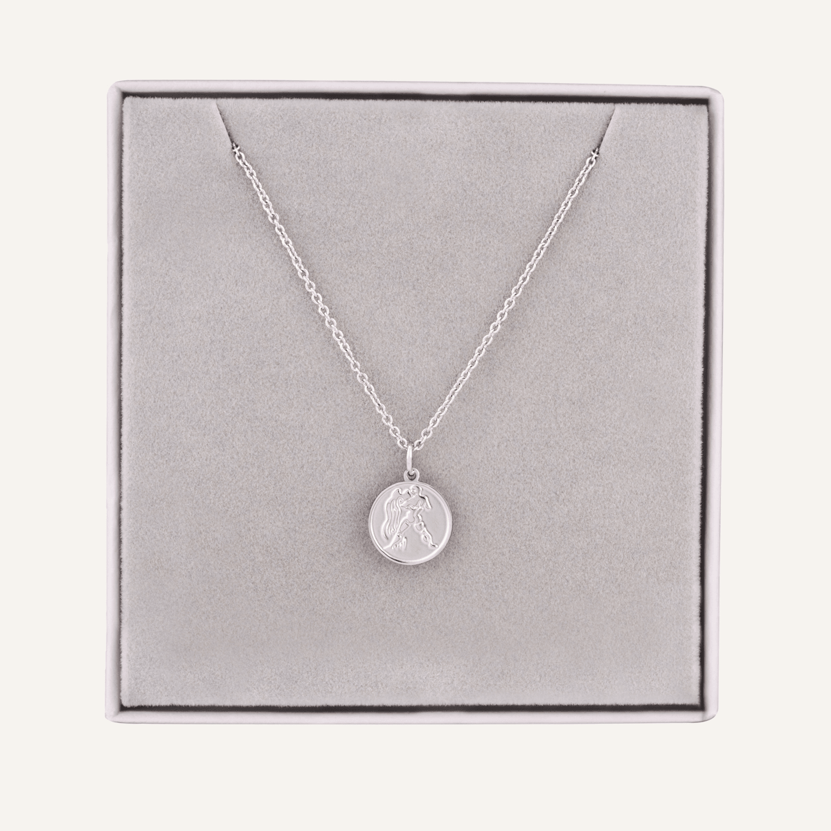 Detailed view of Aquarius Zodiac Necklace In Silver (Jan 20 – Feb 18)