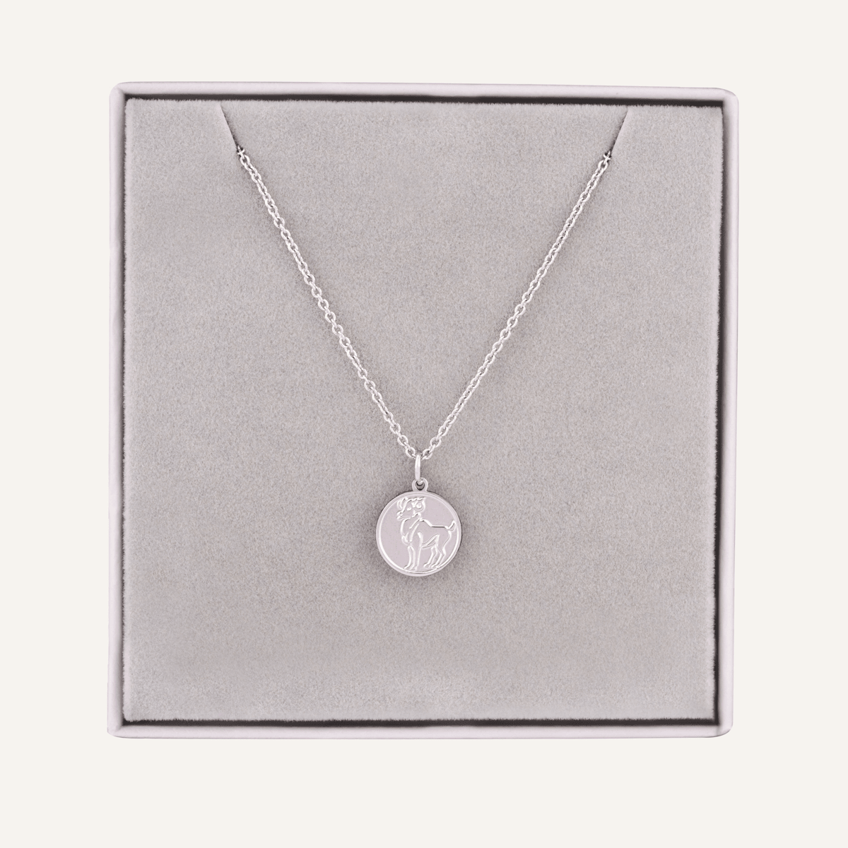 Detailed view of Aries Zodiac Necklace In Silver (March 21-April 19)