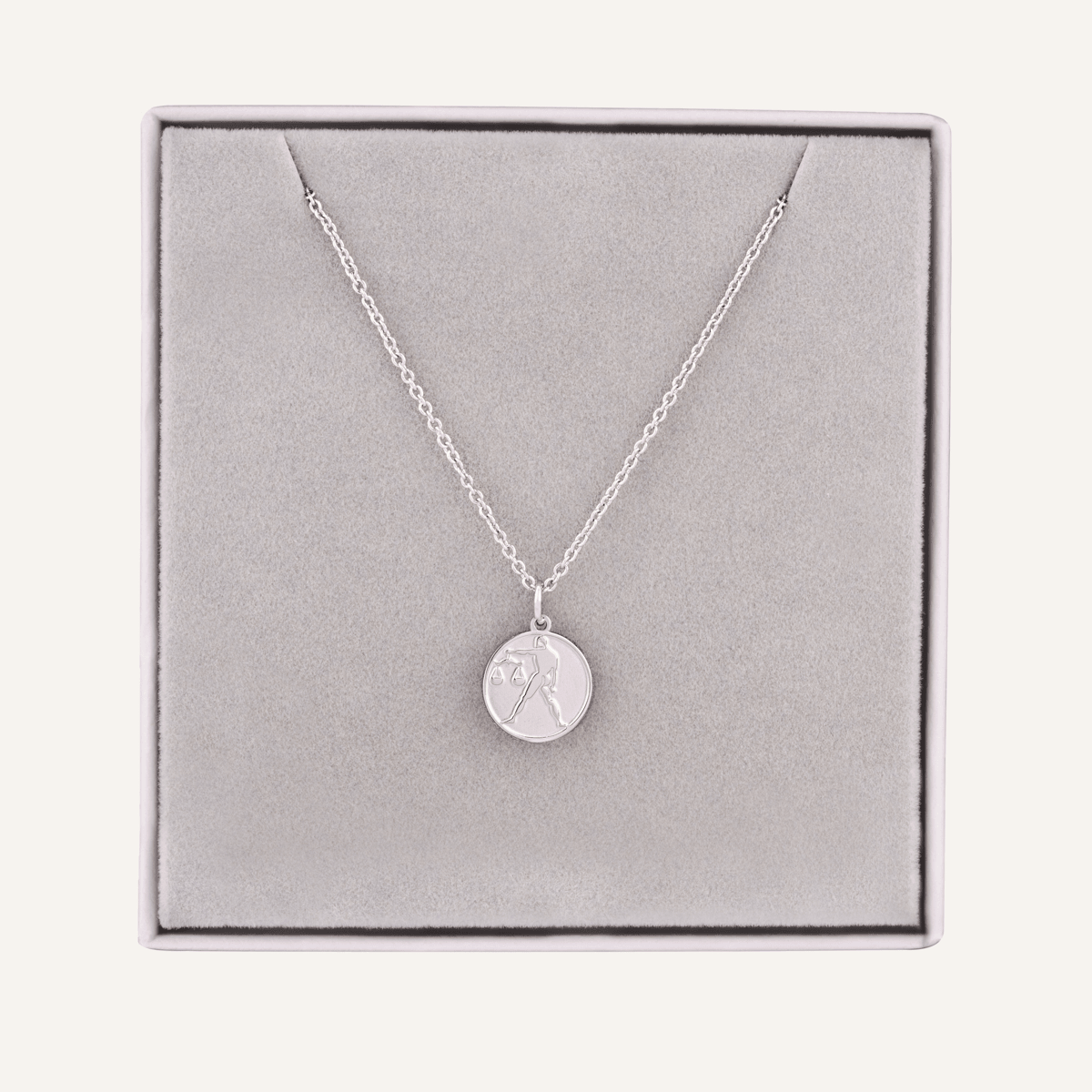 Close-up view of Libra Zodiac Star Sign Necklace In Silver (Sep 23 – Oct 22)