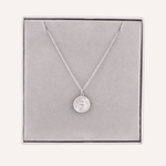 Close-up view of Sagittarius Zodiac Star Sign Necklace In Silver (November 22 – December 21)