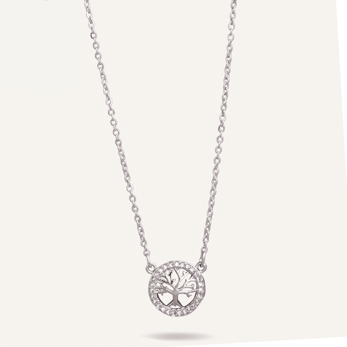Vivienne Tree of Life Pendant Necklace In White Gold & Cubic Zirconia - D&X Retail