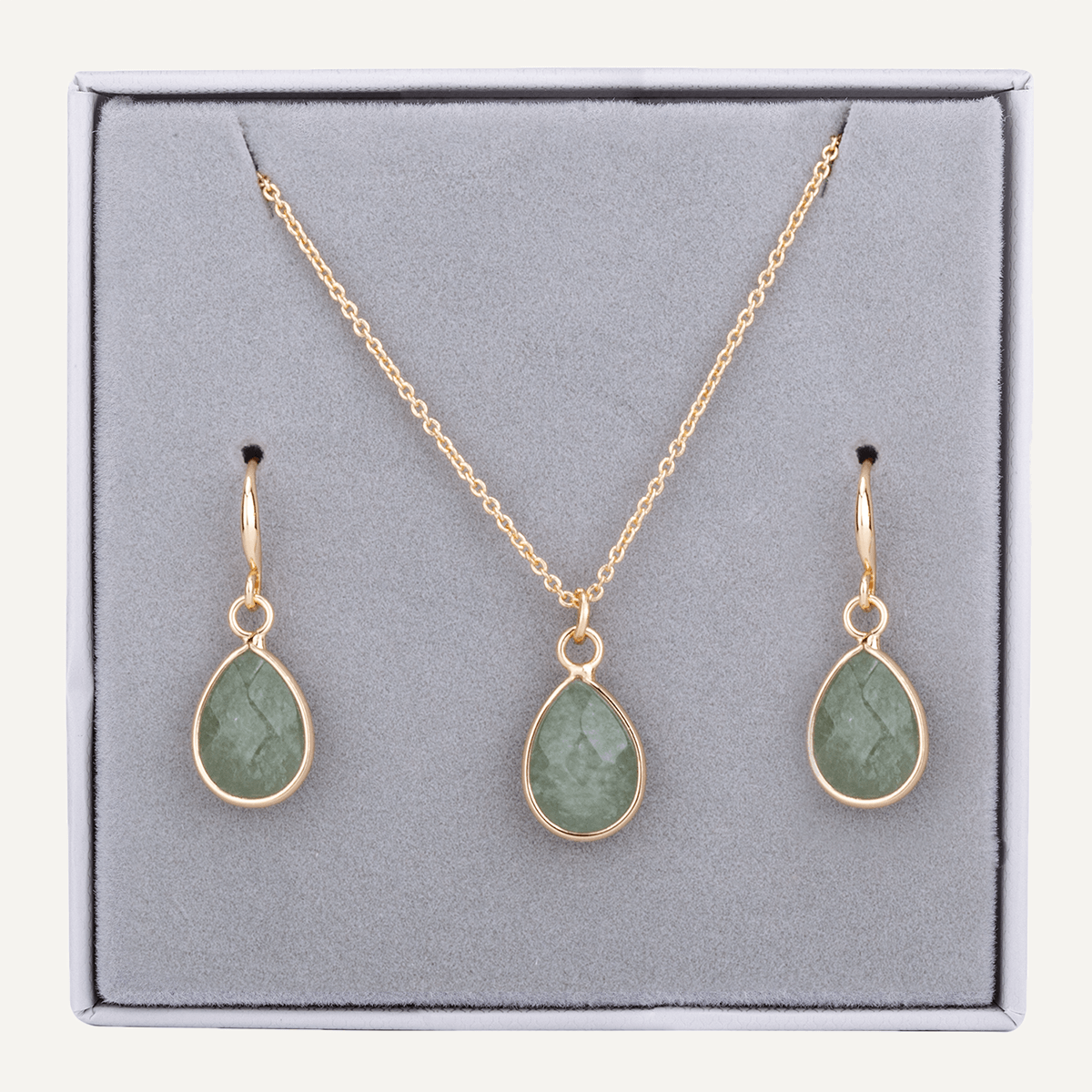 Boxed Semi-Precious Stone Set in Gold & Chrysoprase - D&X Retail